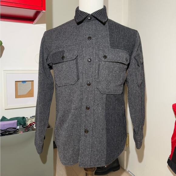 Engineered Garments - Dark Grey Block Herringbone WoolCPO Shirt - Picture 1 of 7